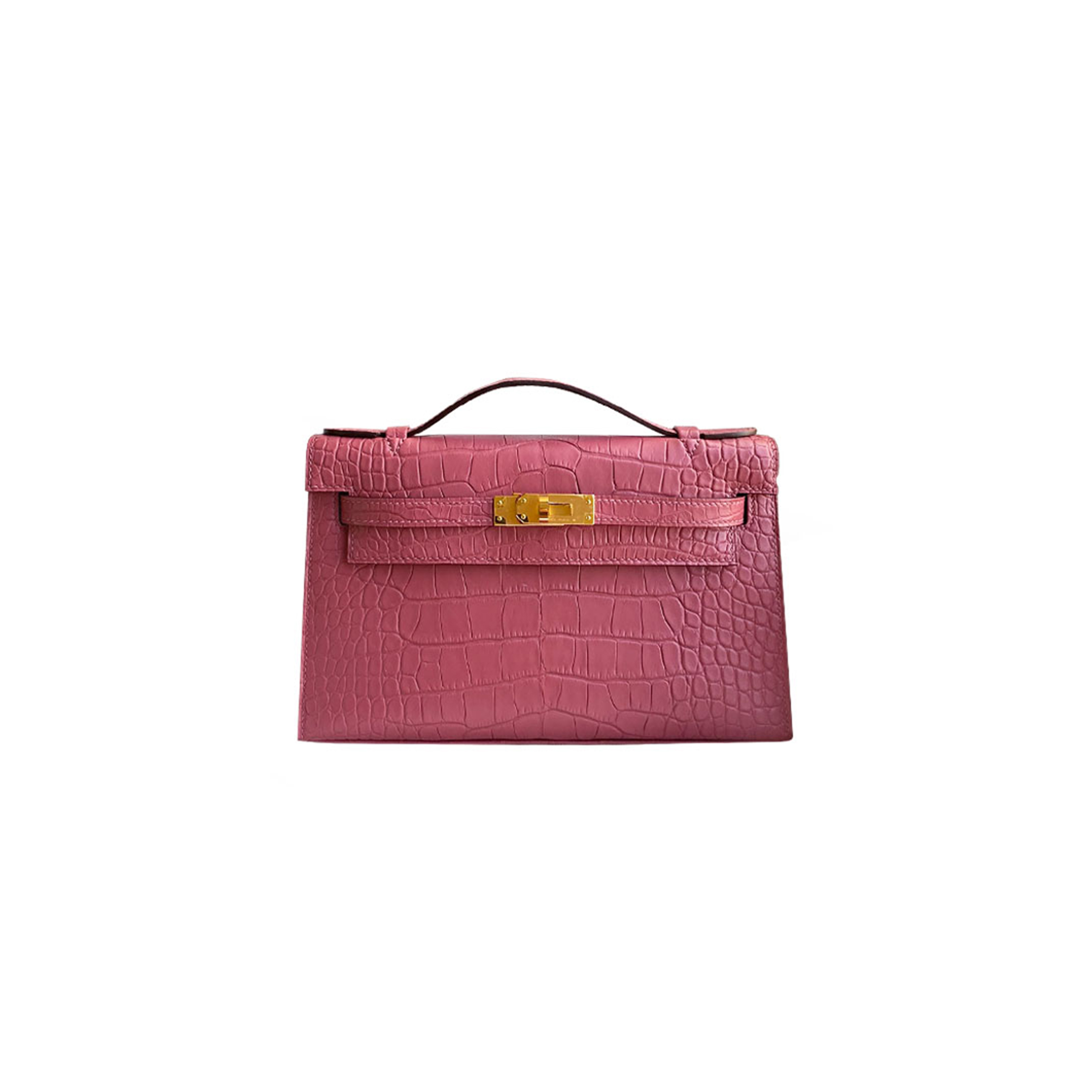 HERMÈS MASTER MINI KELLY POCHETTE MATTE ROSEWOOD PINK GOLD BUCKLE (22*14*7cm) 